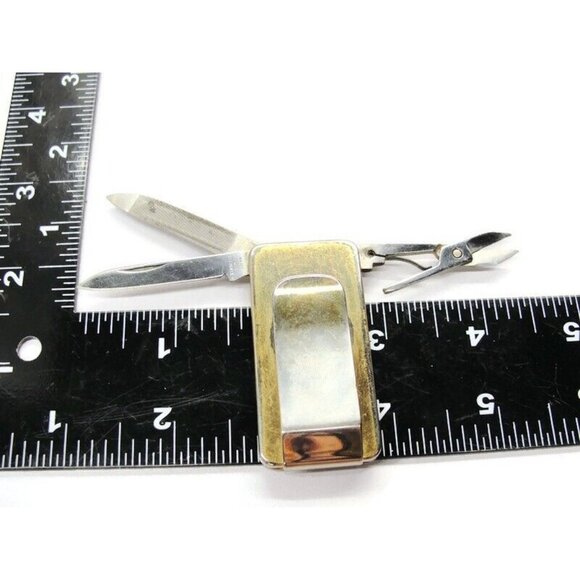 Money Clip Vintage Worn Gold Tone Classic Knife Scissors File Stainless Steel - Picture 4 of 9